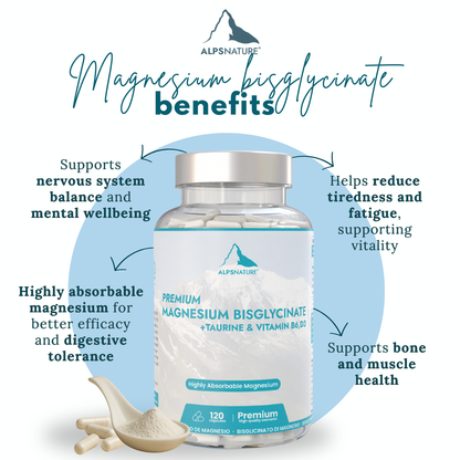 Magnesium Bisglycinate Premium + Taurine & Vitamins B6, D3