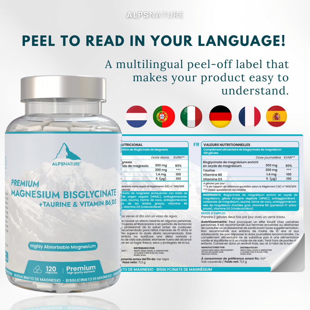 Magnesium Bisglycinate Premium + Taurine & Vitamins B6, D3